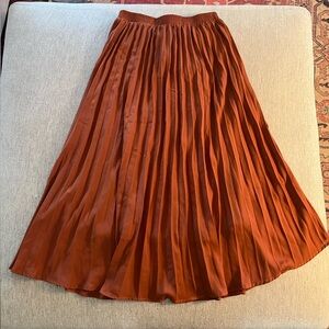 Rusty Orange Midi-length Pleated Skirt